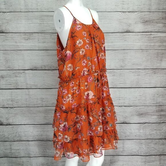 NEW Chelsea 28 XL Tiered Chiffon Fit & Flare Dress in Orange Floral - Picture 8 of 15